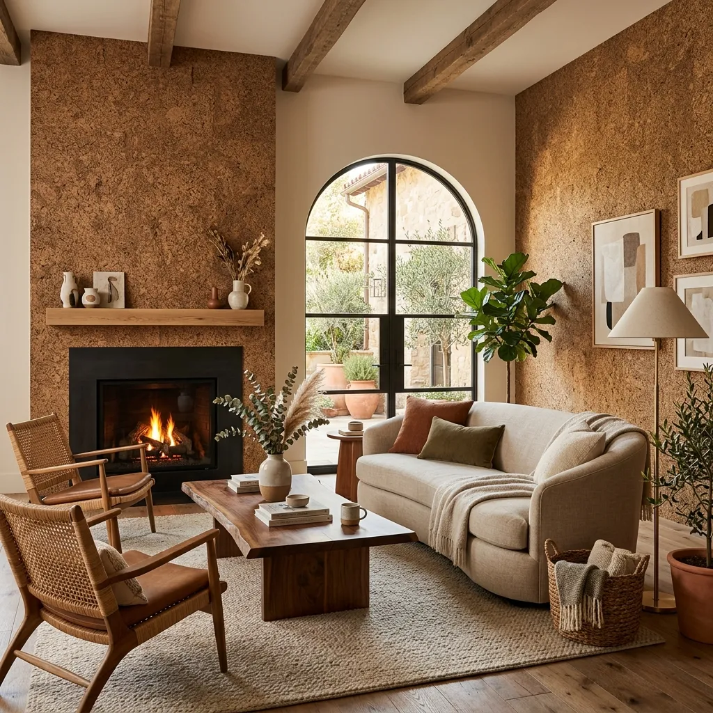 Habitación terminada con diseño interior de corcho premium