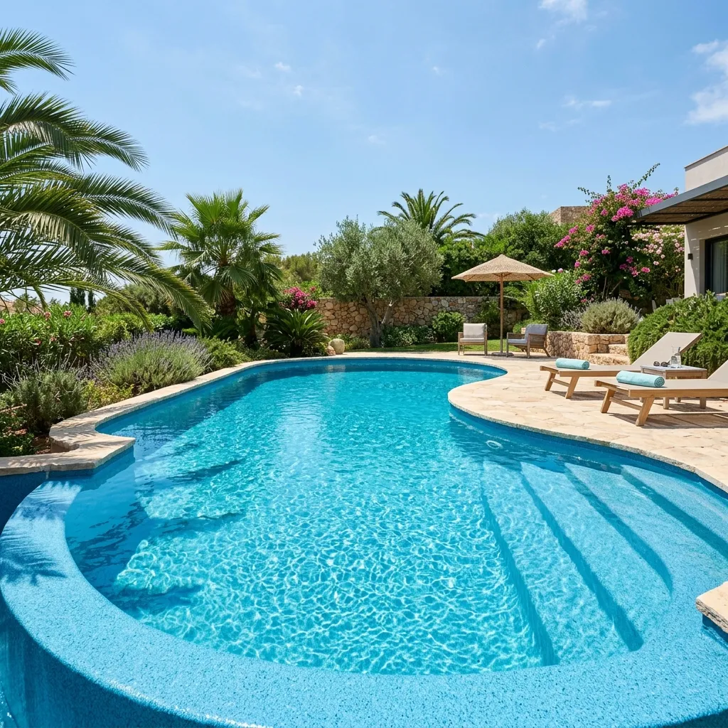 Piscina terminada con corcho proyectado antideslizante